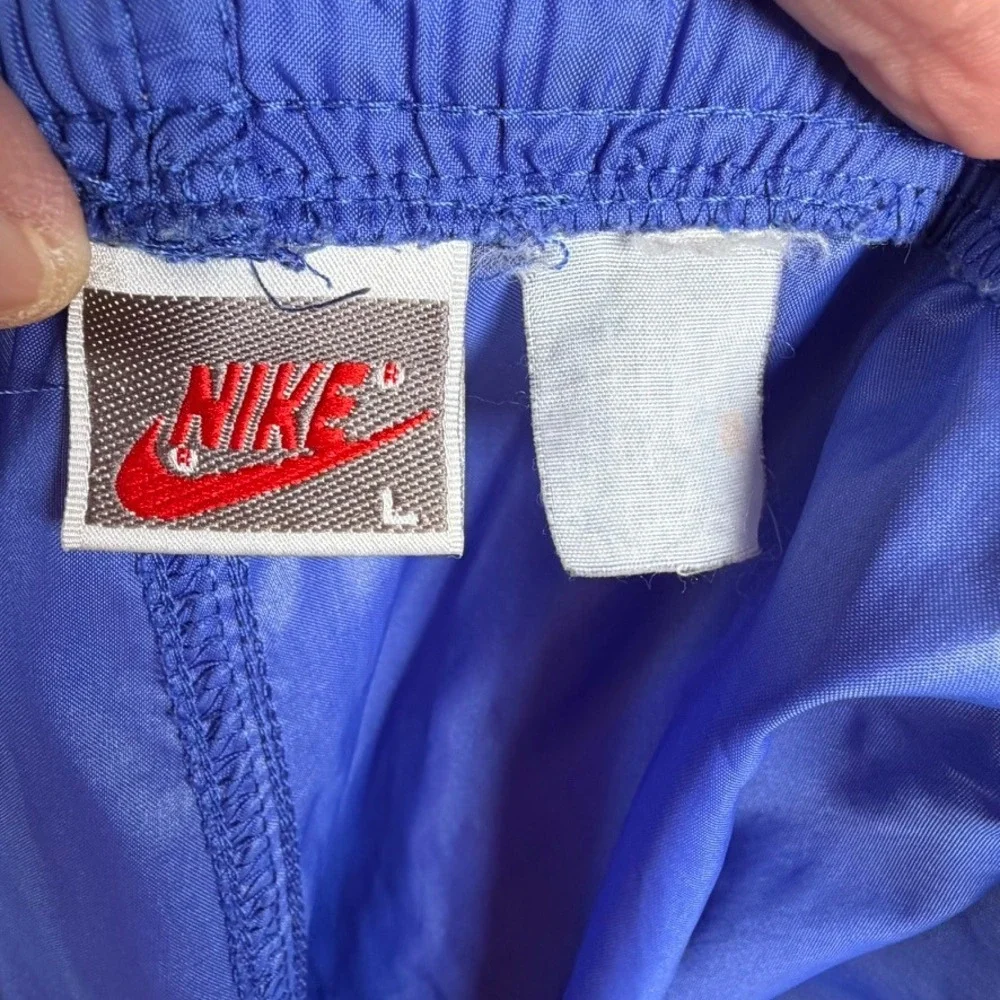 Vintage Nike Men L Royal Blue Windbreaker Track Pants Large Embroidered Logo 90s